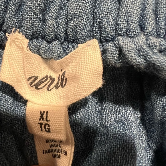 Aerie Soft Guazy Blue Distressed Denim Look Knit Cotton Dress Coverup Tiered - Picture 2 of 6